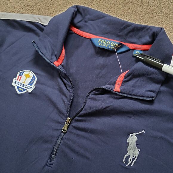 Polo Ralph Lauren 2014 Ryder Cup USA Size XL Mens Navy Blue 1/4 Zip Long Sleeve - Picture 3 of 6